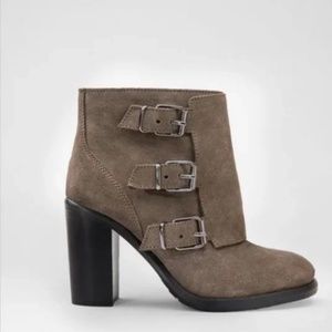 Allsaints Kurve Ankle Boot Heels (Gray Suede with Buckles)